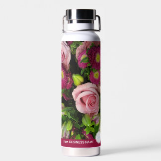 BOUTEILLE D'EAU FLEURS ROSES FLORALES SOCIÉTÉ FLORALE PROPRE LOGO 