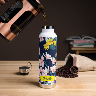 Bouteille D'eau Fleurs roses hawaïennes mignonnes motifs floraux