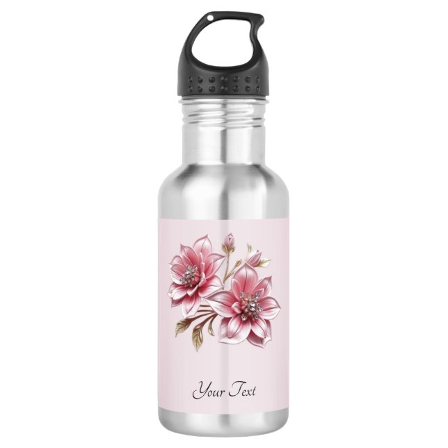 Bouteille d'eau Fleurs Roses Modernes (Devant)