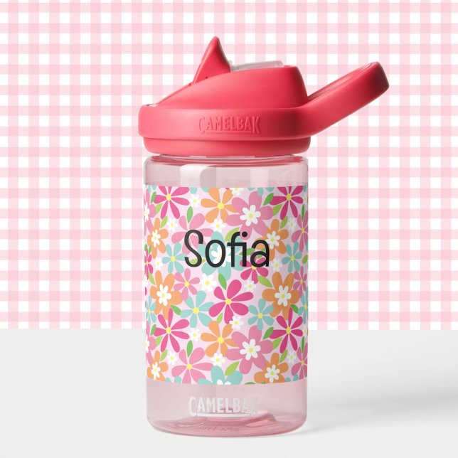 Bouteille D'eau Fleurs roses Toddler Personnaliser Nom Durable (Créateur téléchargé)
