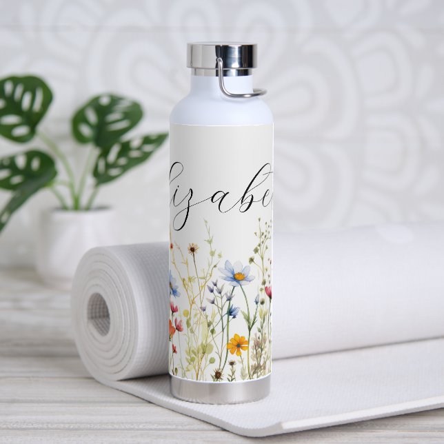 Bouteille D'eau Fleurs sauvages avec nom (Yoga)