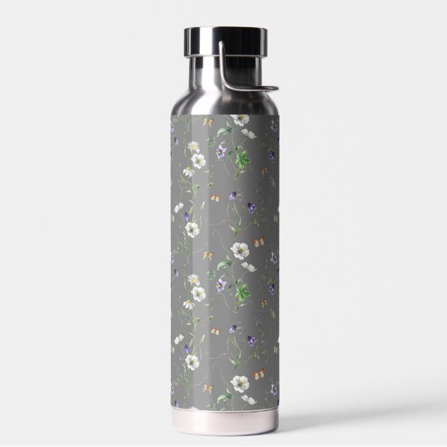 Bouteille D'eau Fleurs sauvages et papillons gris (Gauche)