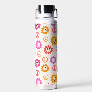 Bouteille D'eau Fleurs souriantes joyeuses avec signes de paix Nom