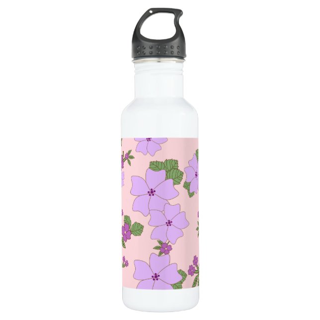 Bouteille D'eau Fleurs Violettes, Modèle Floral, Motif De Fleurs (Devant)