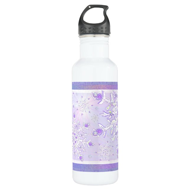 Bouteille D'eau flocon de neige violet clair et coeur étincelant (Devant)