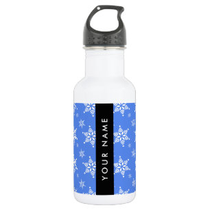 Bouteille D'eau Flocons de neige blancs, Bleu, Votre nom, Personna
