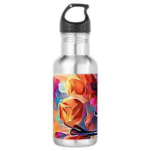 Bouteille D'eau Floral Abstract Art Orange Red Blue Flowers