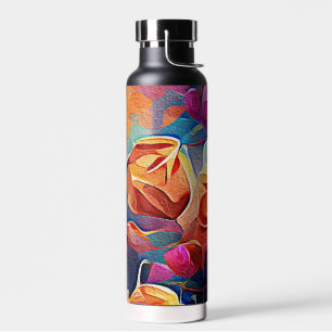 Bouteille D'eau Floral Abstract Art Orange Red Blue Flowers