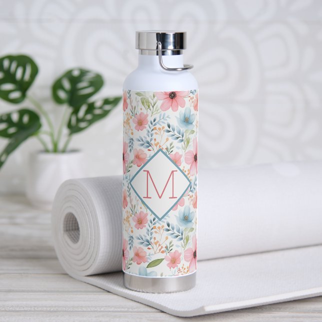 Bouteille D'eau Floral avec Monogramme (Yoga)