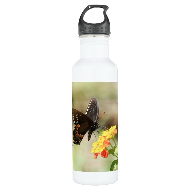 Bouteille D'eau Floral avec papillon, personnalisé (Devant)