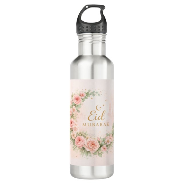 Bouteille D'eau Floral Eid Mubarak Bott– Blush Pink Islamic Gift f (Devant)