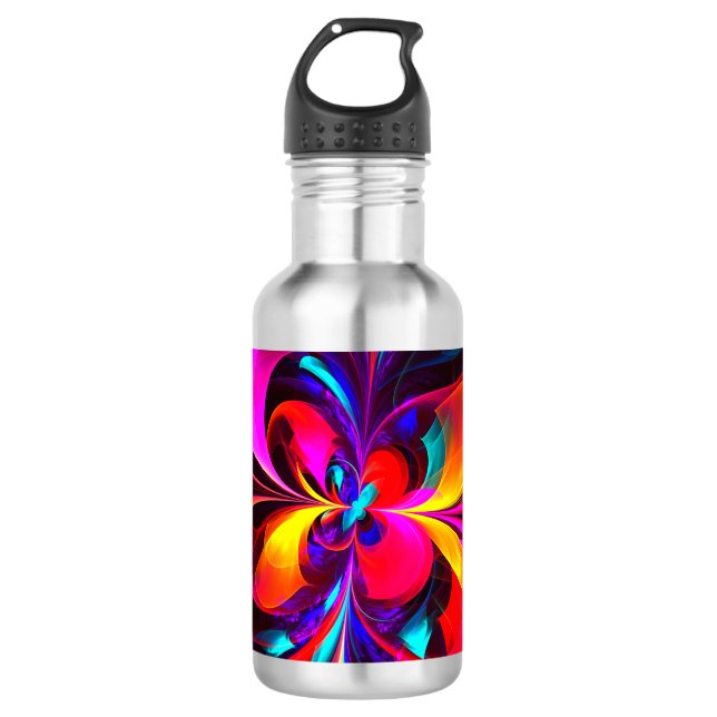 Bouteille D'eau Floral moderne Art Abstrait Rouge Bleu Motif #07 (Devant)