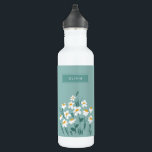 Bouteille D'eau Floral moderne marguerite bleu girly élégant éléga<br><div class="desc">Floral moderne marguerite bleu girly élégant design élégant.</div>