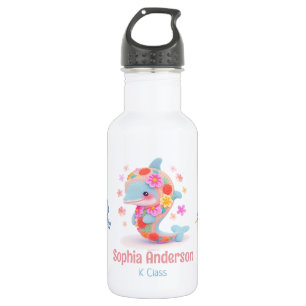 Bouteille D'eau Floral Whale Sea Thème Retour À Nom De L'École