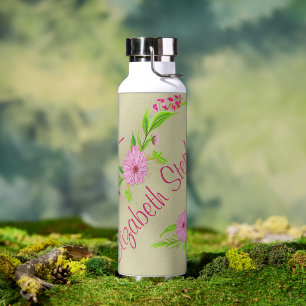 Bouteille d'eau florale rose et verte