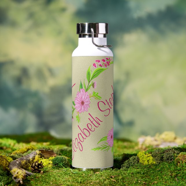Bouteille d'eau florale rose et verte (Extérieur)