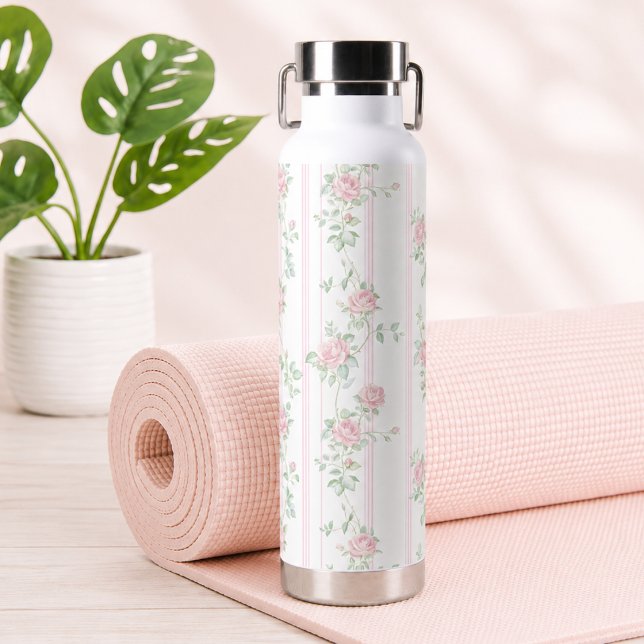 Bouteille d'eau florale Rose Rose (elegant feminine vintage pink floral coquette grandmillennial rose water bottle)