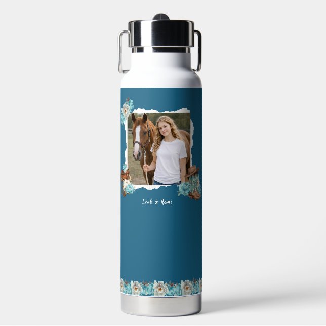 Bouteille d'eau florale Western Horse – Navy (Salle de sport)