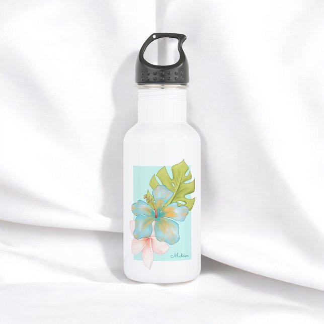 Bouteille D'eau Flore tropicale cool avec votre nom (Personalize with any name.)