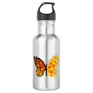 Bouteille D'eau Flower Butterfly with Yellow California Poppy