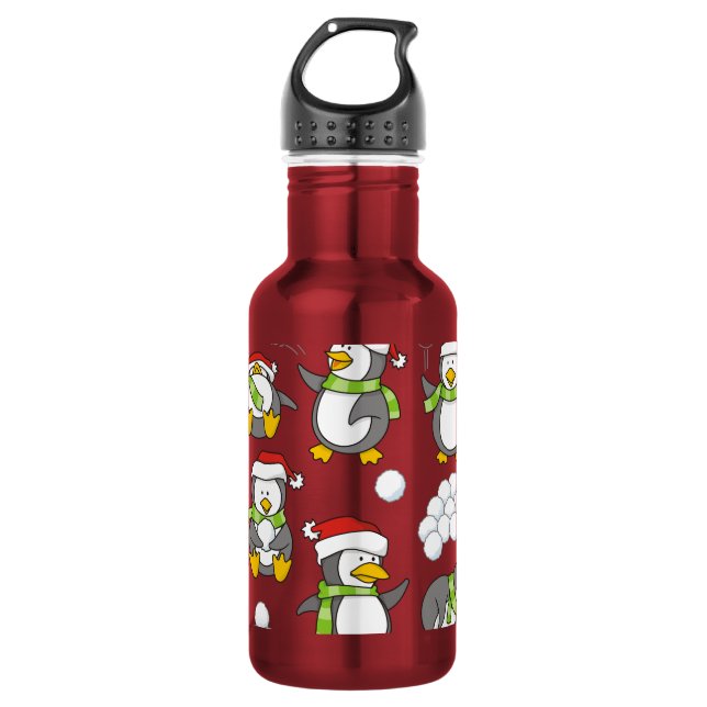 Bouteille D'eau Fond de manchots de Noël (Devant)