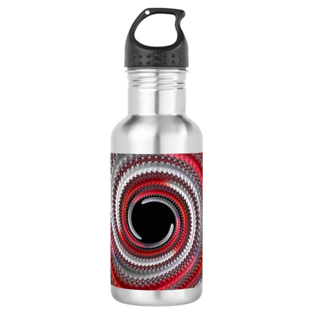 Bouteille D'eau Fractale Abstraite, rouge et noire (Devant)