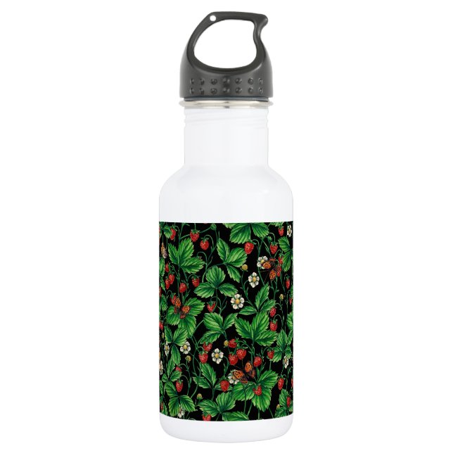 Bouteille D'eau Fraises sauvages sur le noir (Devant)
