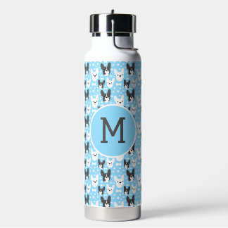 Bouteille D'eau Français Bulldogs Motif bleu Monogramme