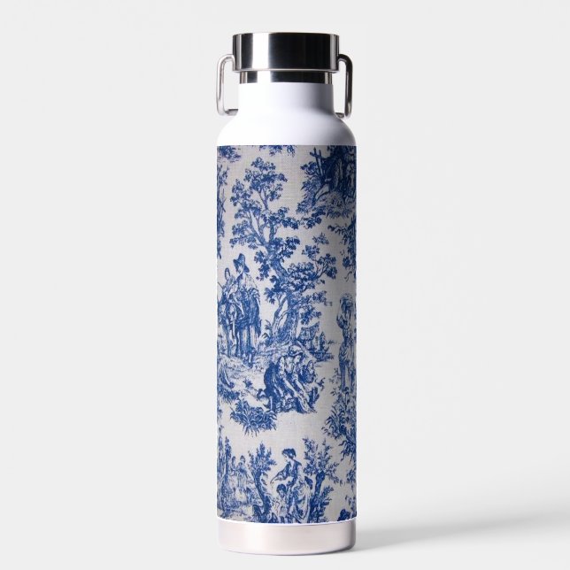 Bouteille D'eau Française toile de jouy bleu et blanc élégant (Avant)