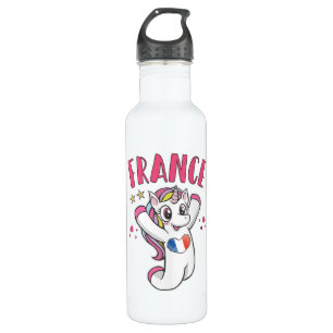Bouteille D'eau France Fan de football Unicorne avec drapeau du co
