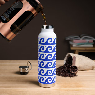 Bouteille D'eau Fret grec, Motif d'onde méditerranéen, Bleu