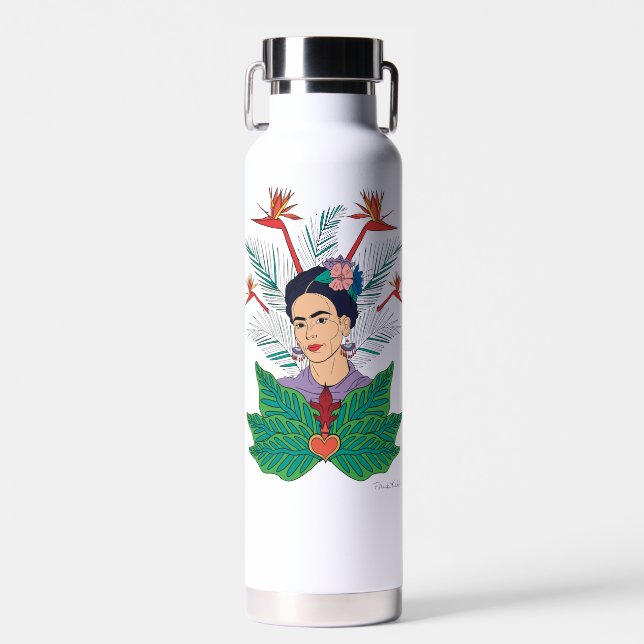 Bouteille D'eau Frida Kahlo | Oiseaux de Paradis Graphique Floral (Avant)
