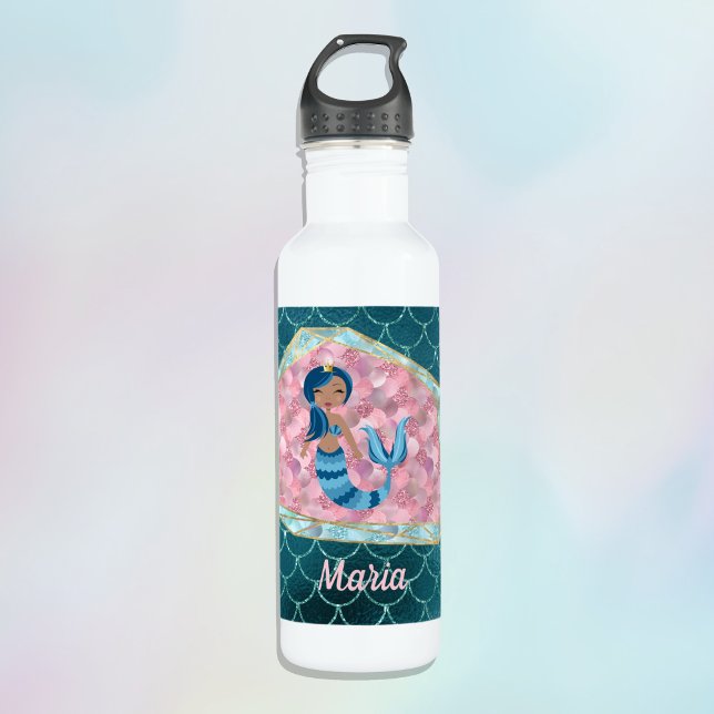 Bouteille D'eau Fun Mermaid dans une eau profonde en coquille rose (Créateur téléchargé)