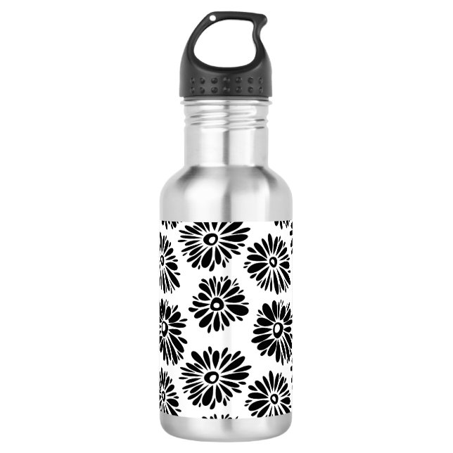 Bouteille D'eau Funky Black et blanc floral (Devant)