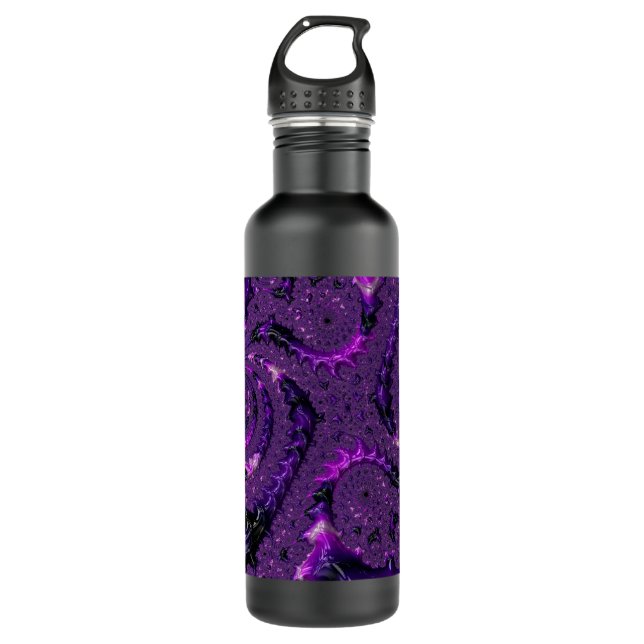 Bouteille D'eau Funky Bold Boho Purple Digital Abstrait Fractal (Devant)