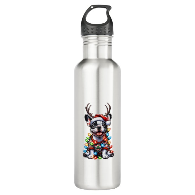 Bouteille D'eau Funky French Bulldog Christmas Light Santa Hat Rei (Devant)