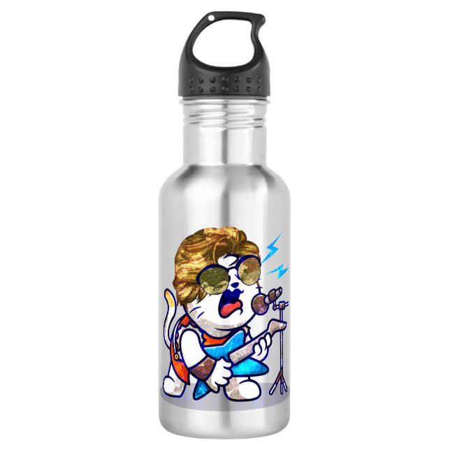 Bouteille D'eau Funky Rockstar Cat - Musique Cool Lover Kitty (Devant)