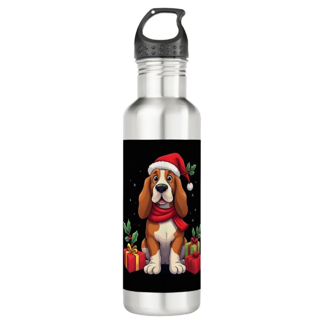 Bouteille D'eau Funny Basset Hound Dog Christmas Outfits Santa Hat (Devant)