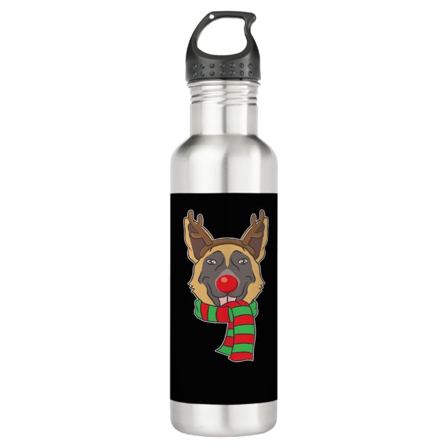 Bouteille D'eau Funny Christmas Dog Xmas Reindeer German Shepherd  (Devant)