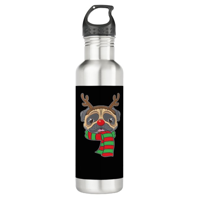 Bouteille D'eau Funny Christmas Dog Xmas Reindeer Pug Holiday Gift (Devant)
