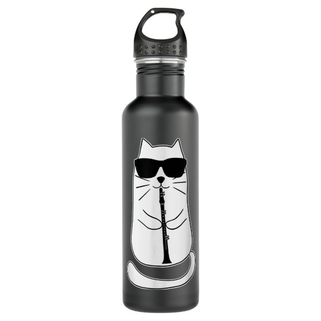 Bouteille D'eau Funny Clarinet Cat With Sunglasses Musician Retro  (Devant)