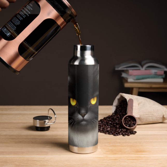 Bouteille D'eau Funny Fluffeux noir Perse noir chaton visage (Gym)