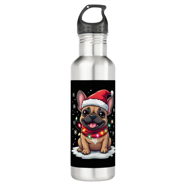 Bouteille D'eau Funny French Bulldogs Christmas Santa Hat Lights S (Devant)