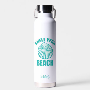 Bouteille D'eau Funny Shell Ouais Beach Pun mignon Turquoise Perso