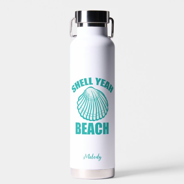 Bouteille D'eau Funny Shell Ouais Beach Pun mignon Turquoise Perso (Avant)