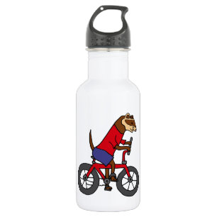 Bouteille D'eau Furet drôle montant la bicyclette rouge