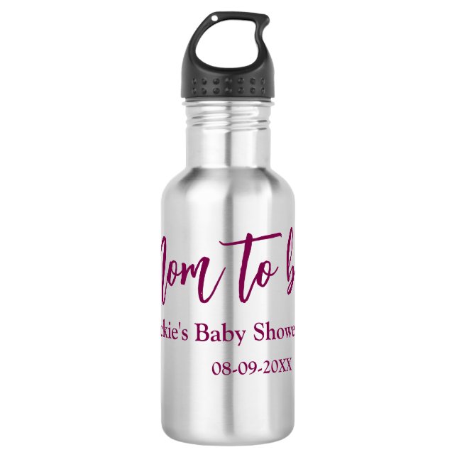 Bouteille D'eau Futur maman baby shower nom date rose simple minim (Devant)