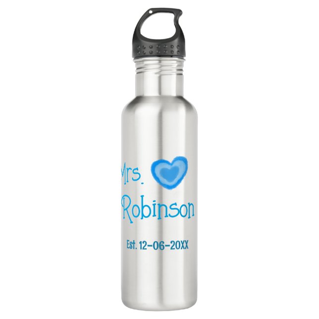 Bouteille D'eau Future mariée Mme ajouter nom date aquarelle cœur  (Devant)