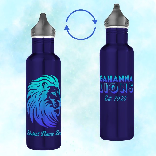 Bouteille D'eau Gahanna Lions Blue Gradient Personalized (Créateur téléchargé)