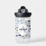 Bouteille D'eau Garçons Cute Blue Transport Train Voiture école po<br><div class="desc">Ce modèle de bouteille d'eau mignon bleu personnalisé pour enfants présente un motif de transport en bande dessinée bleu, avec voitures, camionnettes, trains, avions, excavateurs, tracteurs et hélicoptères. Il y a aussi de l'espace pour ajouter votre nom de garçon et monogramme dans une belle police. L'ajout parfait sur le thème...</div>